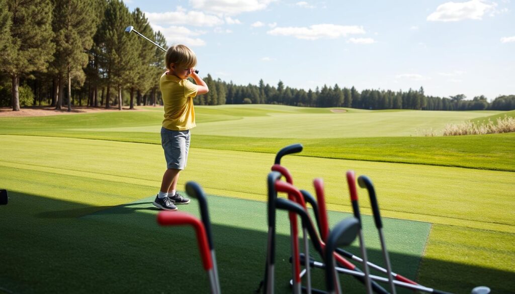 Young golfer practicing