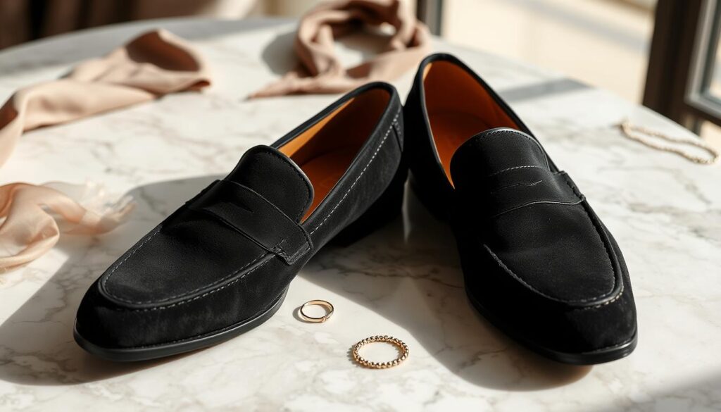 black suede loafers