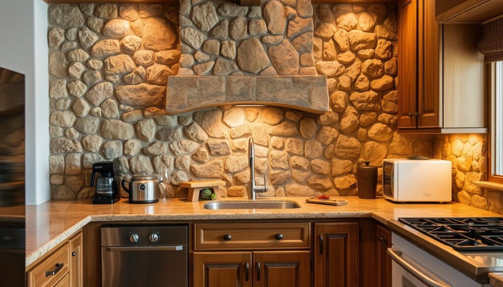 stonework backsplash